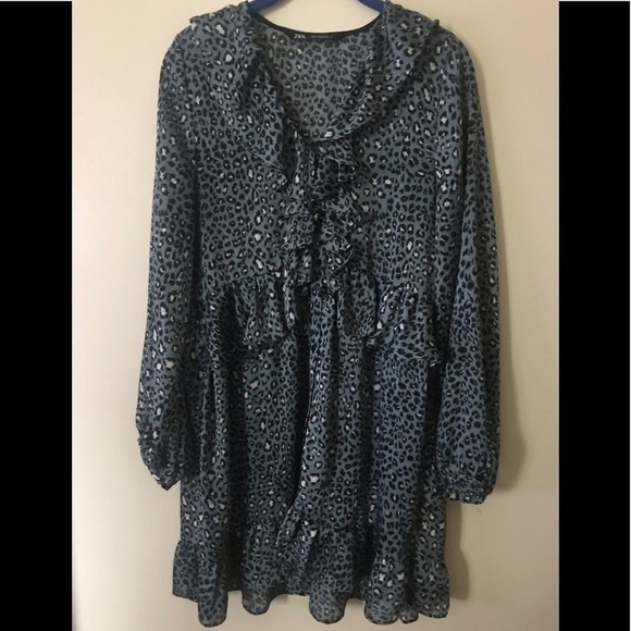 𝅺zara womens Blue Leopard Animal Print Dress . Size medium - Picture 3 of 8